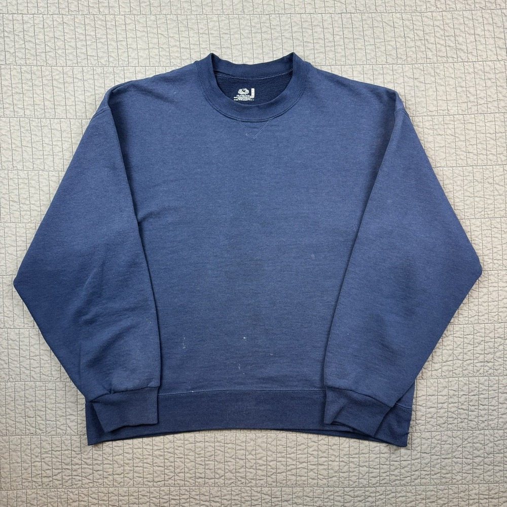 Y2K Fruit Of The Loom Crewneck Sweatshirt‎ Men's Large Blue Sun Faded Boxy Fit